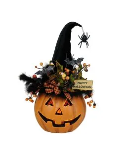 Halloween Kürbis Mit Hexenhut & LED Beleuchtung 56cm -Halloween Tischdekoration Geschaft beleuchteter halloween kuerbis mit elegantem hexenhut light up halloween pumpkin with witch hat 54761 03