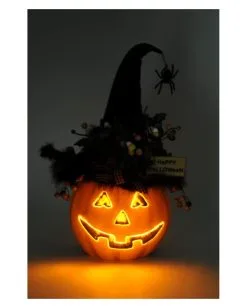 Halloween Kürbis Mit Hexenhut & LED Beleuchtung 56cm -Halloween Tischdekoration Geschaft beleuchteter halloween kuerbis mit elegantem hexenhut light up halloween pumpkin with witch hat 54761 04
