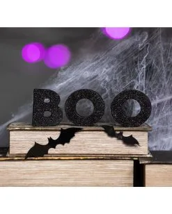 Schwarze Glitzer Holz Deko Boo -Halloween Tischdekoration Geschaft boo glitzer standdeko glitter boo block decor buchstaben aufsteller halloween 53043 2
