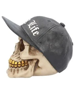 Gangster Totenschädel "Thug Life" 15,8cm -Halloween Tischdekoration Geschaft gangster totenkopf gangster totenschaedel gangster skull skull with gold teeth 53388 03