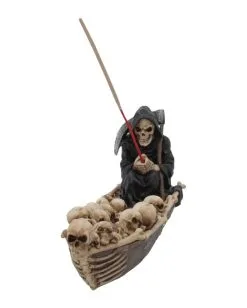 Sensenmann Mit Fähre Räucherstäbchenhalter 9 Sensenmann Mit Fähre Räucherstäbchenhalter -Halloween Tischdekoration Geschaft grim reaper faehrmann raeucherstaebchenhalter grim reaper ferryman insence holder gothic deko 39254 02