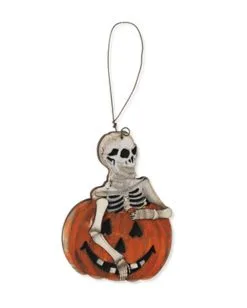 Holz Ornament Halloween Skelett In Kürbis 8cm