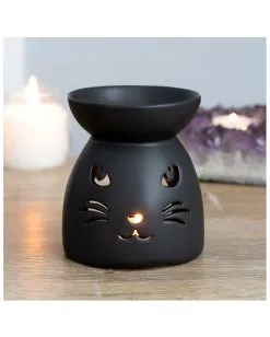 Schwarze Katze Duftöl Brenner -Halloween Tischdekoration Geschaft schwarze katze duftoel lampe black cat cut out oil burner halloween tischdeko 50804 03