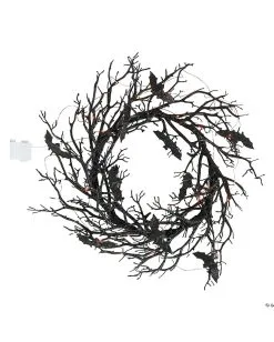 Schwarzer Gothic Kranz Mit Fledermäusen & LED Licht