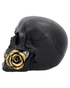 Schwarzer Totenschädel Mit Goldener Rose 15cm -Halloween Tischdekoration Geschaft schwarzer totenkopf mit goldener rose black skull with golden rose gothic deko gothic totenkopf 54621 03