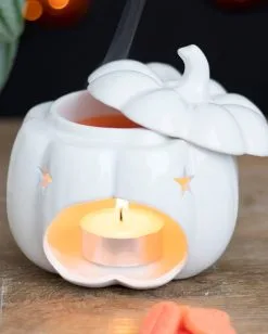 Weiße Halloween Kürbis Duftlampe -Halloween Tischdekoration Geschaft weisse jack o lantern kuerbis duftlampe white jack o lantern pumpkin oil burner halloween tischdeko 53767 04