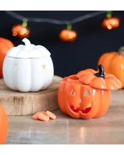 Weiße Halloween Kürbis Duftlampe -Halloween Tischdekoration Geschaft weisse jack o lantern kuerbis duftlampe white jack o lantern pumpkin oil burner halloween tischdeko 53767 05